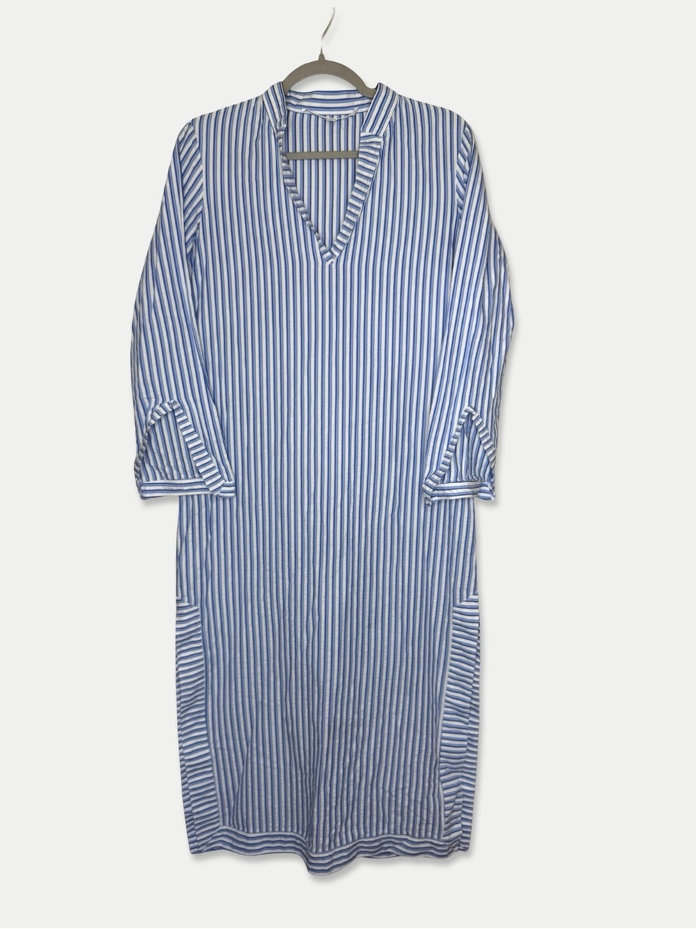 Claridge + King XS Blue White Stripe Cotton Maxi Caftan Tunic Dress